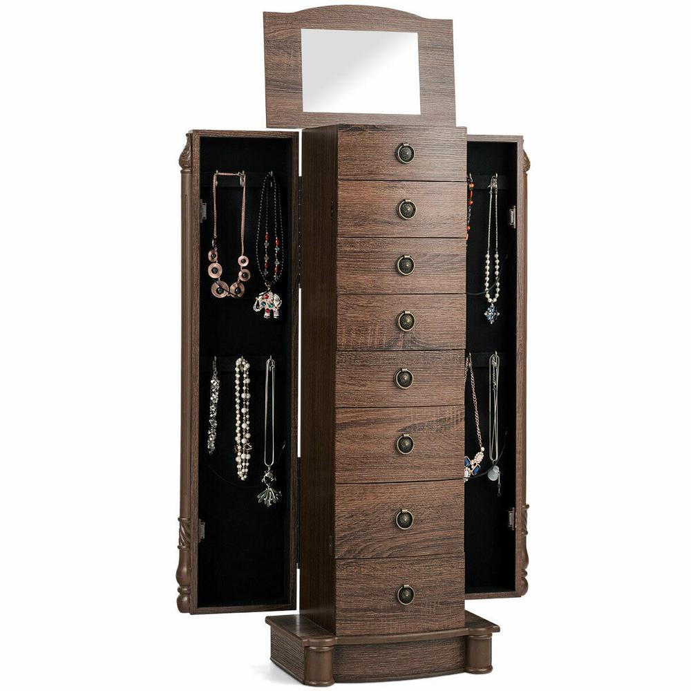 Costway Jewelry Box Cabinet Chest Armoire Box Large Stand Organizer With 7 Drawers And Mirror Hw61932 The Home Depot