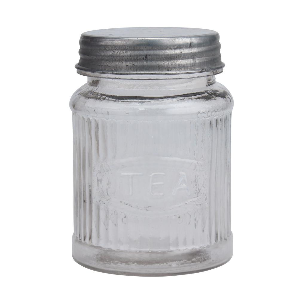 Stonebriar Collection Clear Small Pressed Gl Tea Leaf Container Clear Small Pressed Gl Tea Leaf Container With Galvanized Lid