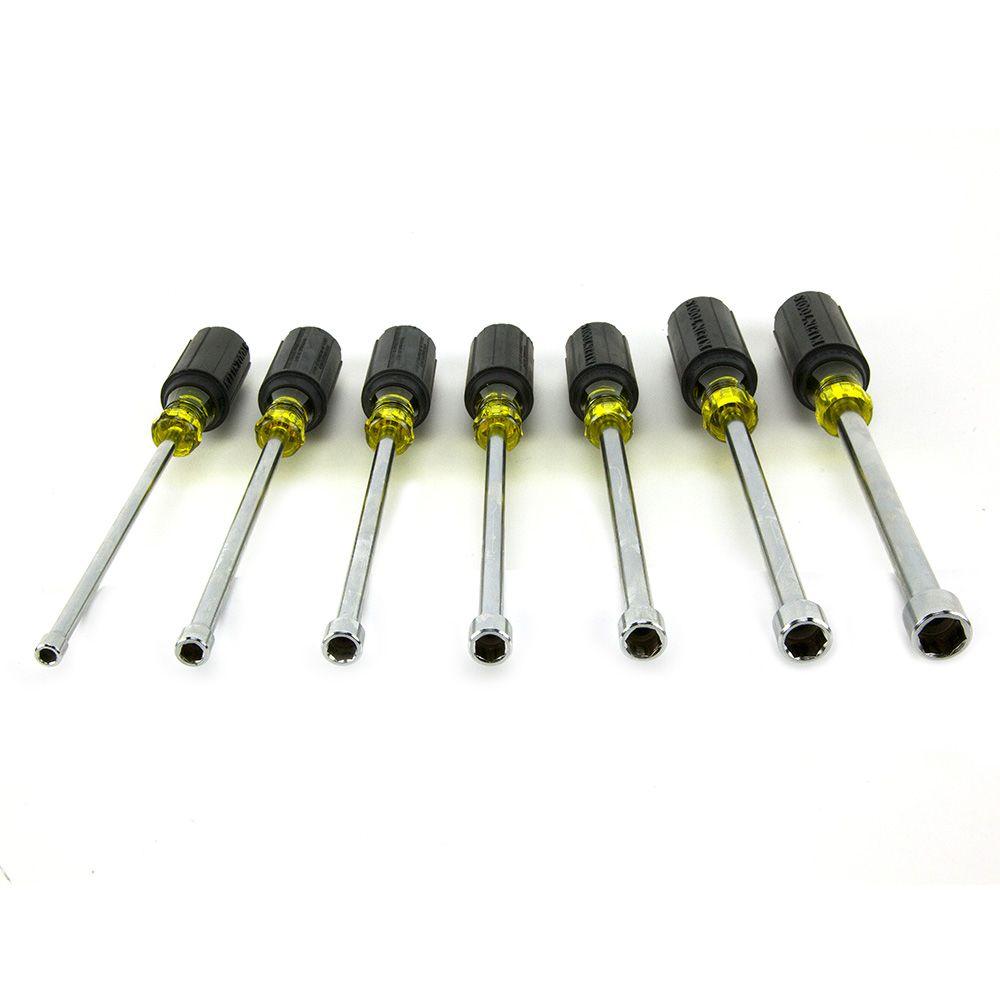 7 Pieces Standard Nut Driver Set Long Klein Tools Hollow Chrome Shaft