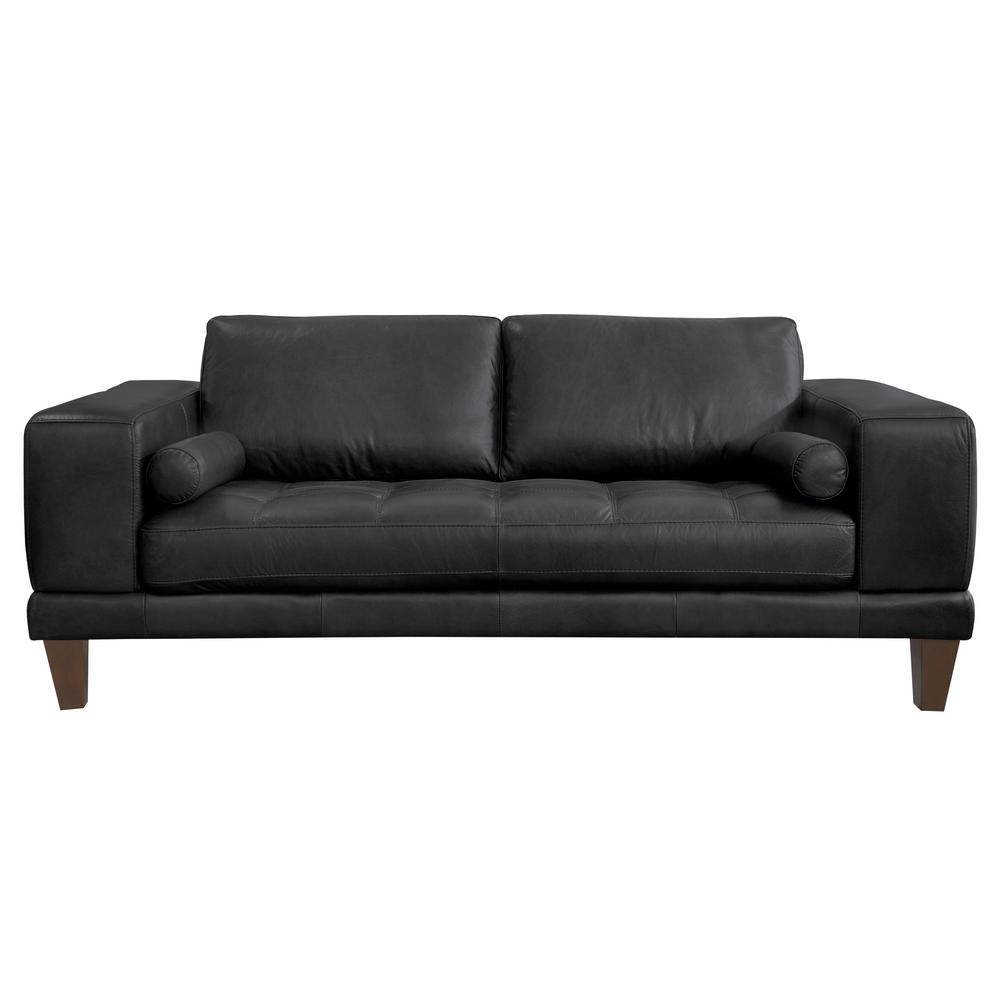 Armen Living Genuine Black Leather Contemporary Sofa Armen Living Wynne Genuine Black Leather Contemporary Loveseat With Brown Wood Legs