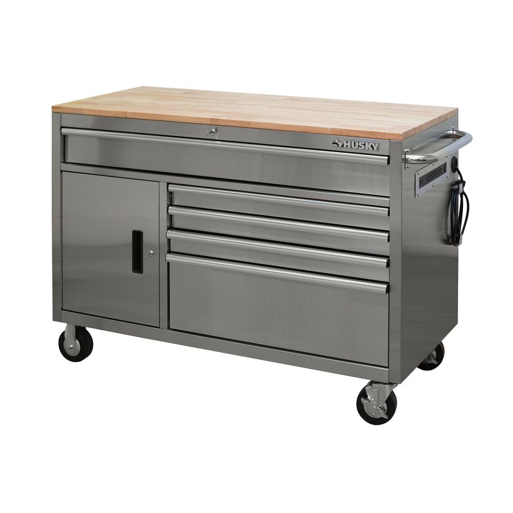 Husky 52 In W 5 Drawer 1 Door Deep Tool Chest Mobile Workbench