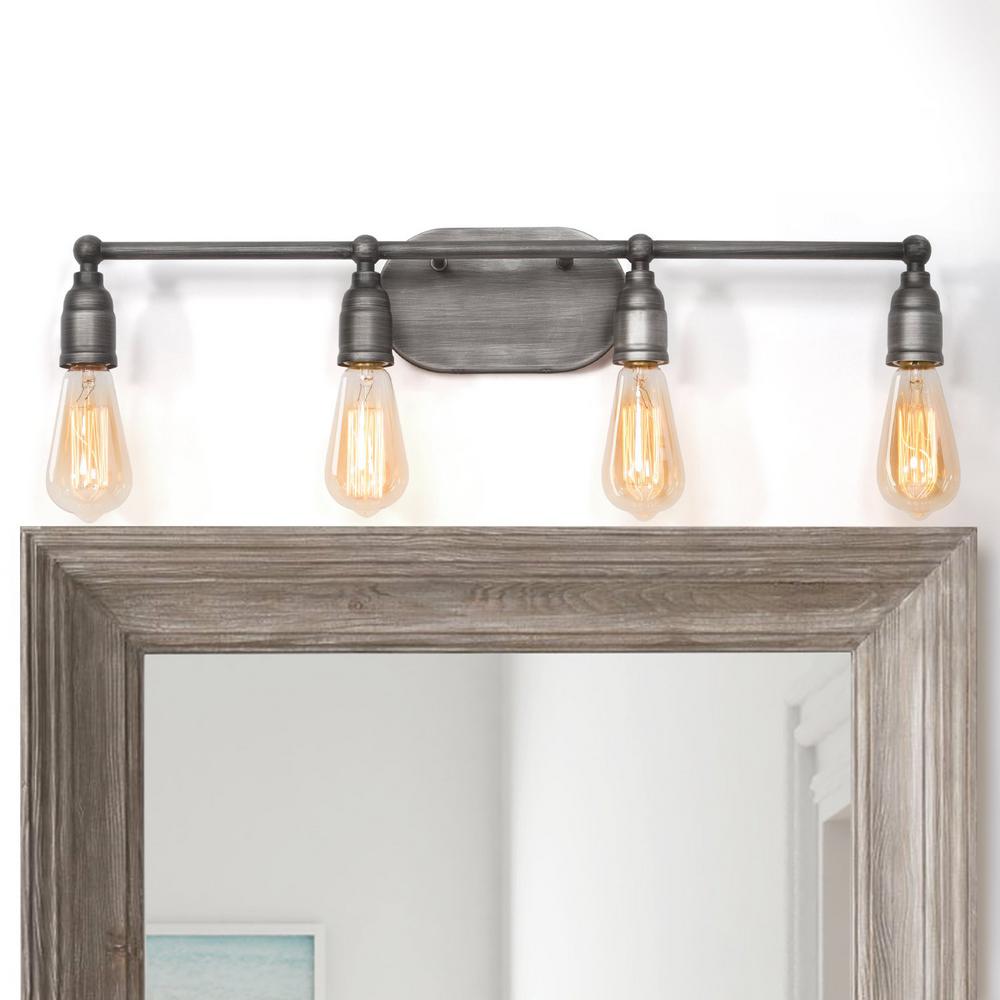 Lnc Modern Industrial Bathroom Vanity Light Grove 4 Light Brushed Gray Iron Vanity Light With Rustic Water Pipe Design A03392 The Home Depot