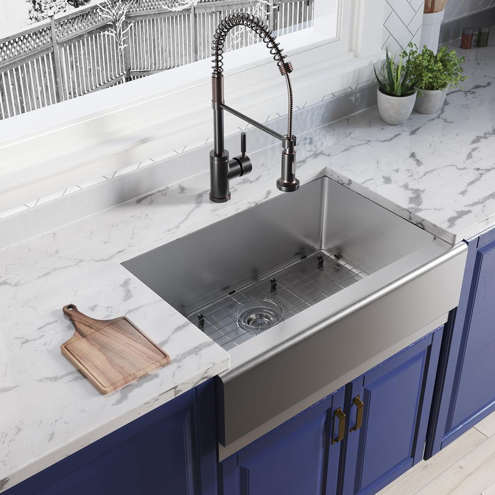 Mr Direct Farmhouse Apron Front Stainless Steel 29 7 8 In Single Bowl Kitchen Sink Kit 409 18 Ens The Home Depot