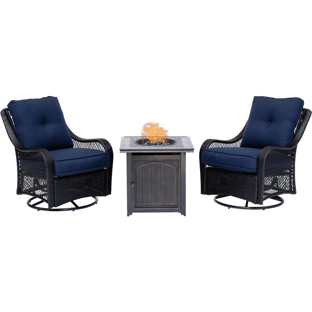 Hanover Orleans 3Piece Steel Patio Fire pit Conversation Set with Navy