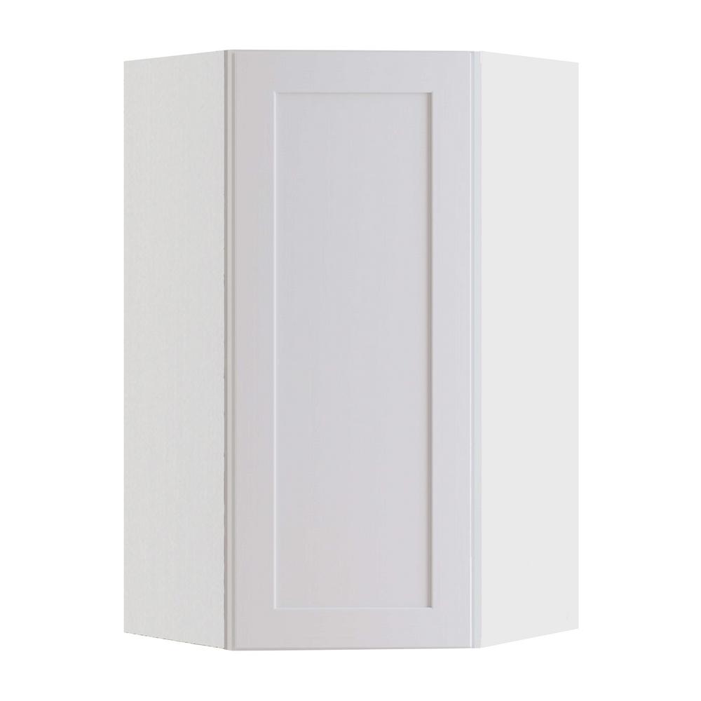 Home Decorators Collection Newport Assembled 24x42x12 In Plywood Shaker Wall Angle Corner Kitchen Cabinet Soft Close Left In Painted Pacific White Wa2442l Npw The Home Depot
