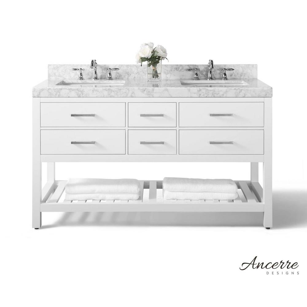 Ancerre Designs Bathroom Vanities Bath The Home Depot Elizabeth 60 In W X 22 D Vanity White With Marble