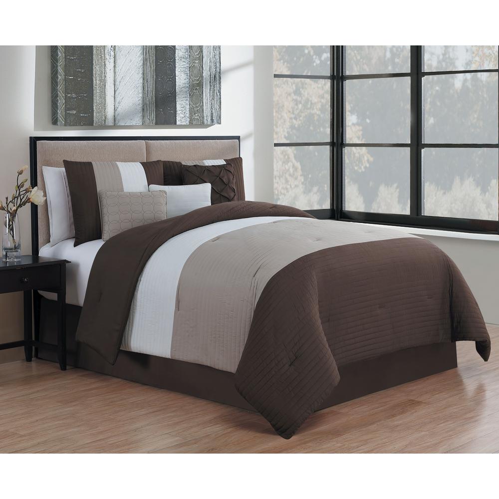 Elegant Comfort Down Alternative Chocolate Brown and Cream Reversible Full/Queen Comforter Set