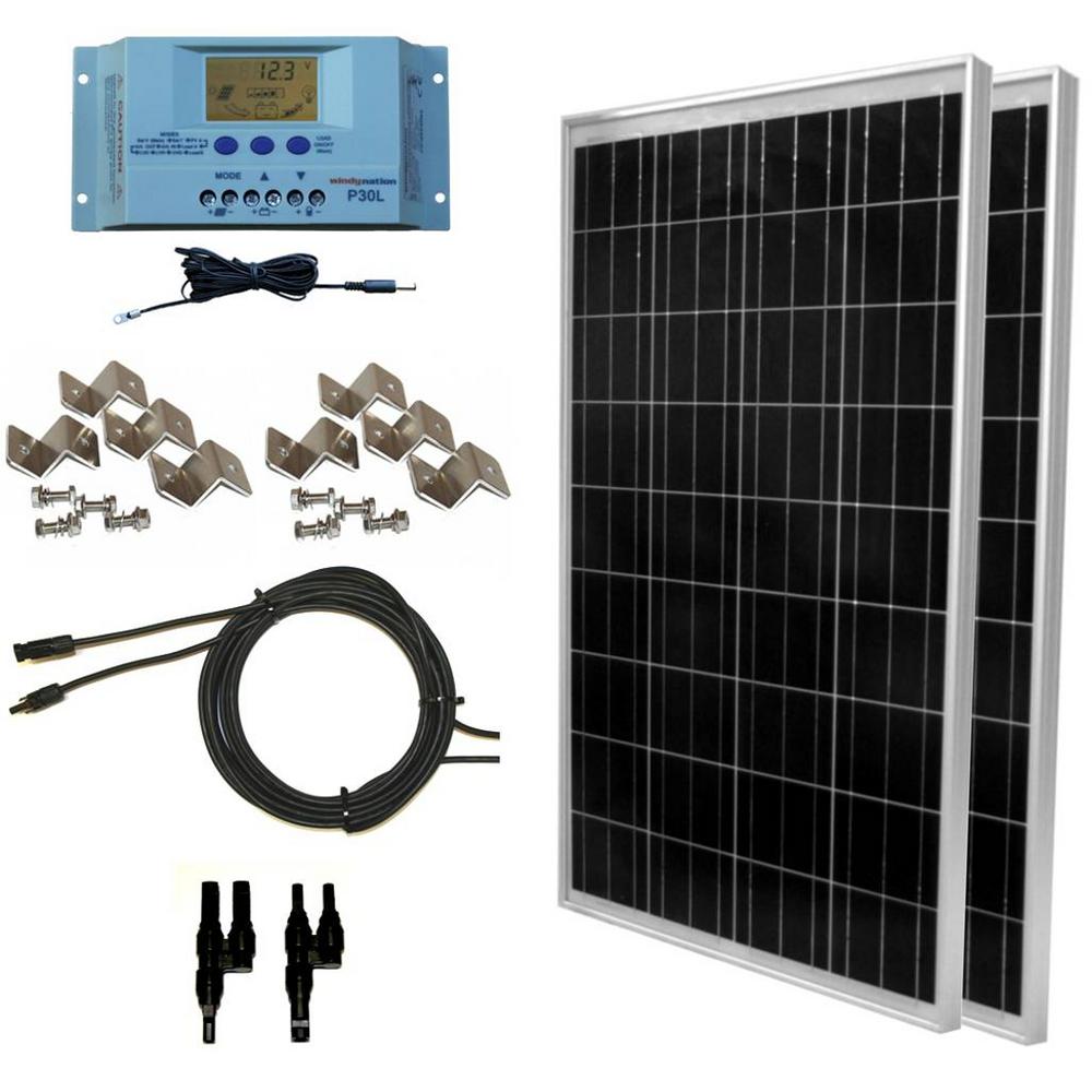 WindyNation 200-Watt Off-Grid Polycrystalline Solar Panel Kit with LCD ...