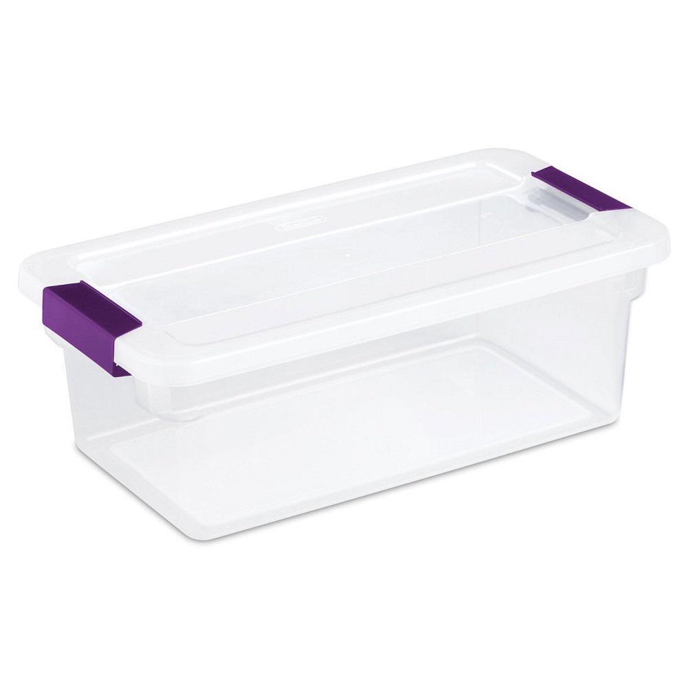 Sterilite 6 Quart ClearView Latch Storage Container With Sweet Plum Handles 175