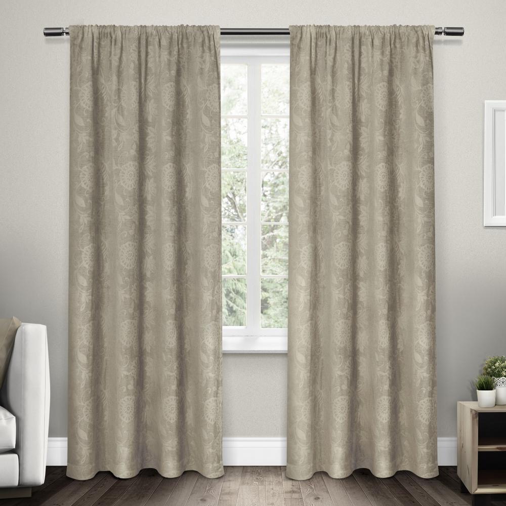 Elle Taupe Heavyweight Floral Scroll Chenille Jacquard Rod Pocket
