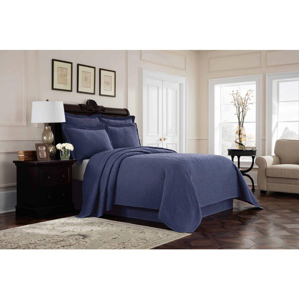 Royal Heritage Home Williamsburg Richmond Blue Full Coverlet Set 048975018620 The Home Depot