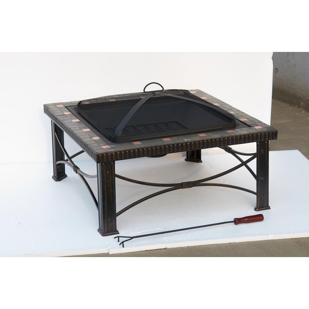 Hiland 30 In X 19 5 In Square Slate Tile Fire Pit Ftb 51161b