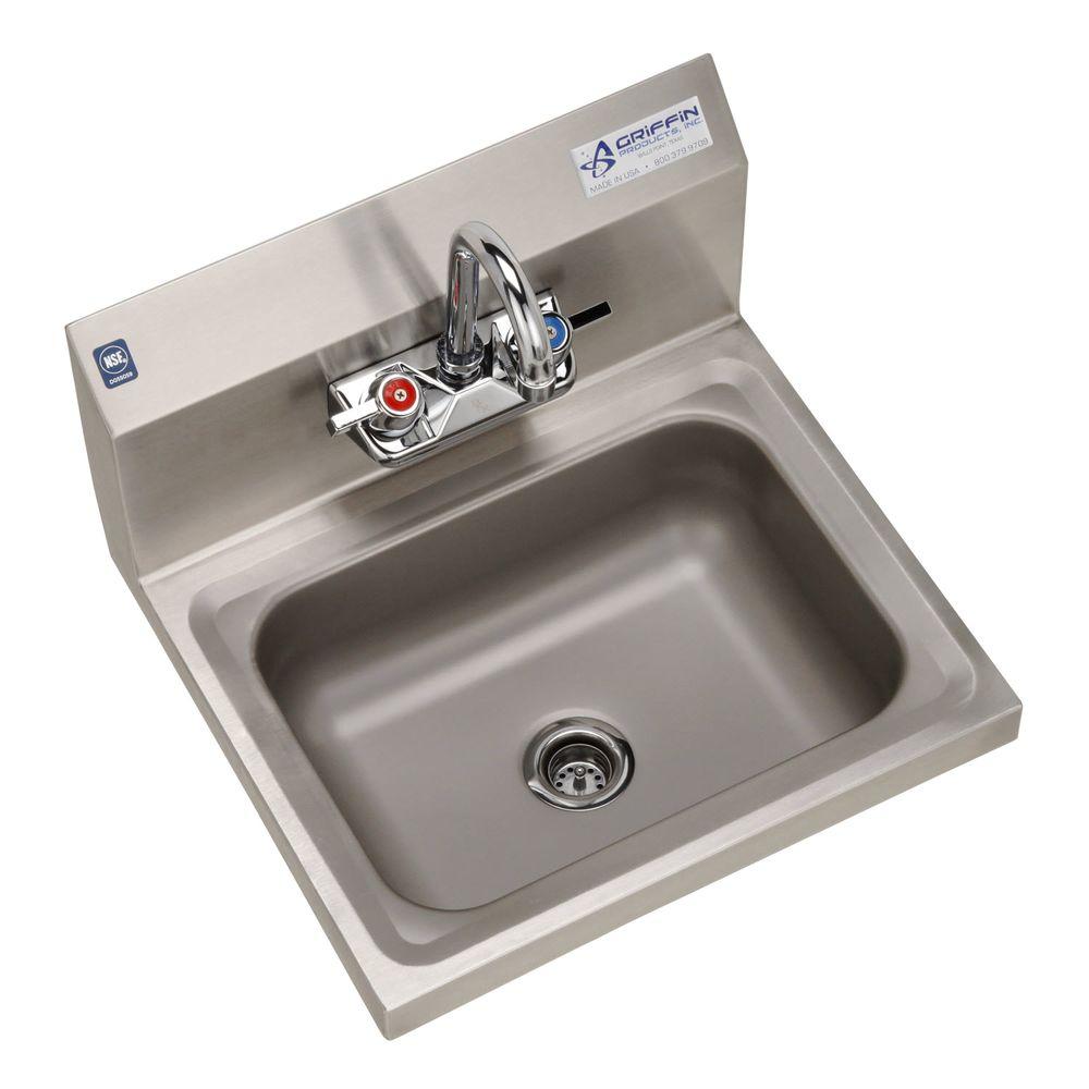Griffin Products H30 Series Wall Mount Stainless Steel 17x15 5x13 In 2 Hole Single Bowl Hand Sink