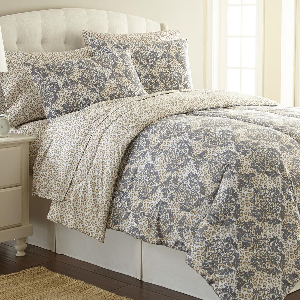 Micro Flannel Leopard 3 Piece Leopard Damask Full Queen Comforter