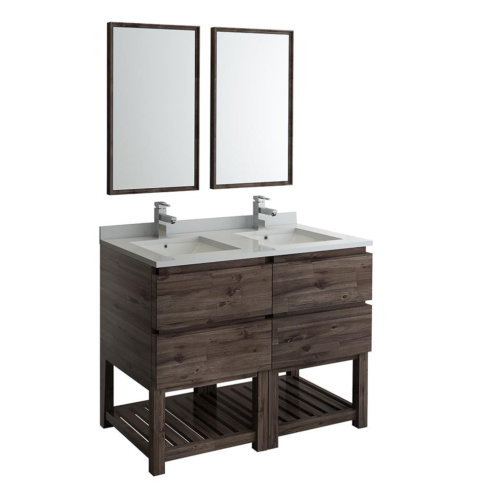 Fresca 48 in. Double Vanity with Open Bottom in Warm Gray with Quartz