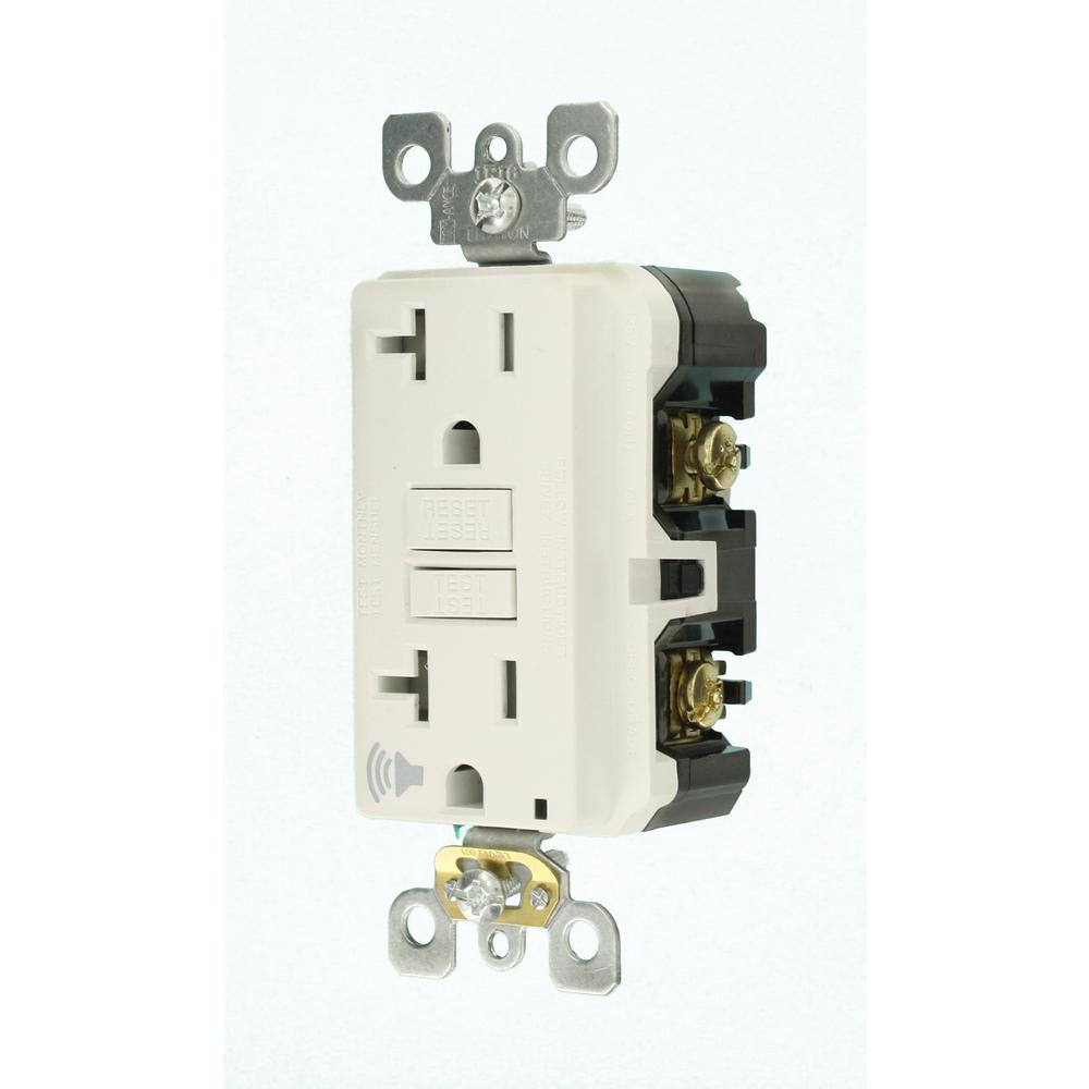 Leviton 20 Amp Smartlockpro Self Test Slim Gfci Outlet With Audible Trip Alert White