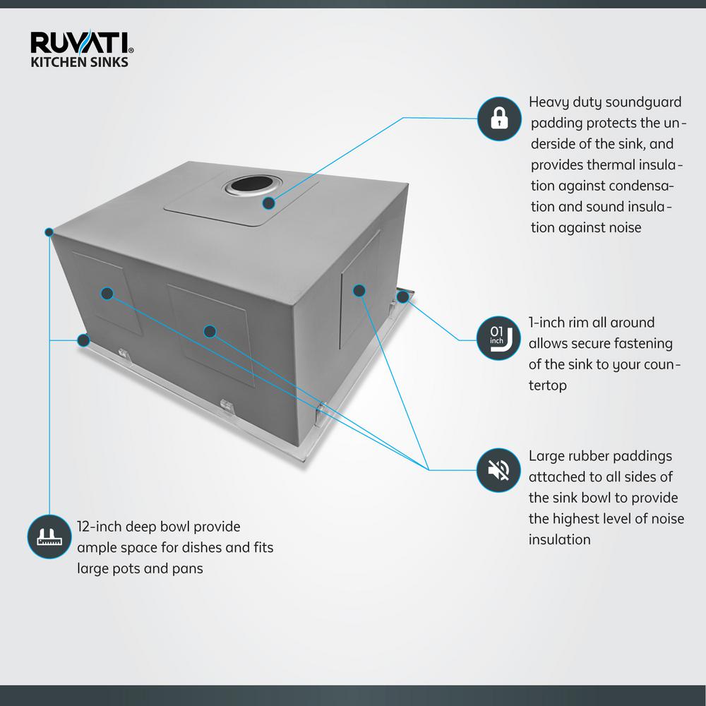 Ruvati 25 In X 22 In X 12 In Deep Drop In Top Mount Single Bowl 16 Gauge Stainless Steel Laundry Utility Sink Rvu6010 The Home Depot