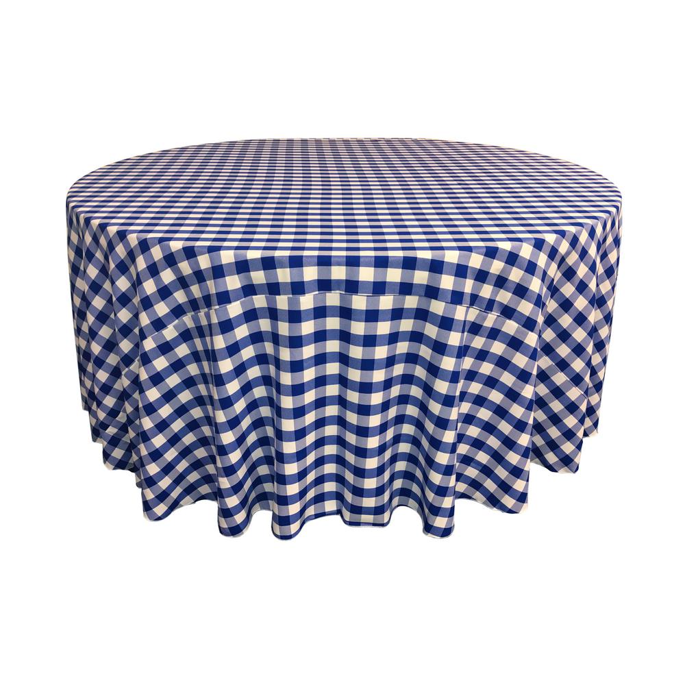 La Linen 108 In White And Royal Blue Polyester Gingham Checd La Linen 108 In White And Royal Blue Polyester Gingham Checd Round Tablecloth