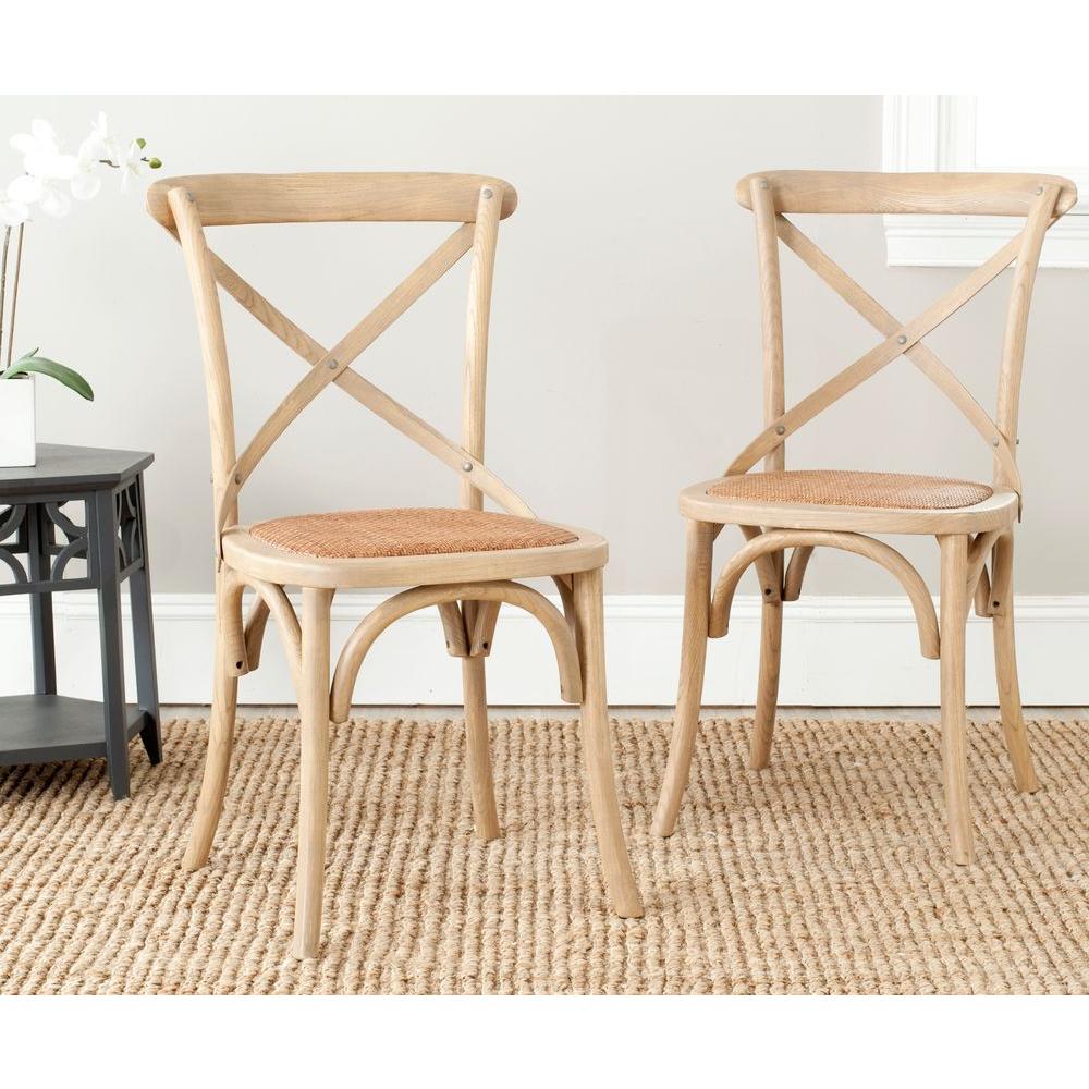 Safavieh Franklin Weathered Oak Rattan X Back Dining Chair (Set of 2