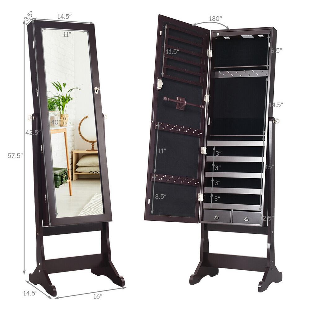 Costway Lockable Mirrored Jewelry Cabinet Armoire Organizer - Jewelry Stand With Full Length Mirror Costway Lockable Mirrored Jewelry Cabinet Armoire Organizer - Jewelry Stand With Full Length Mirror