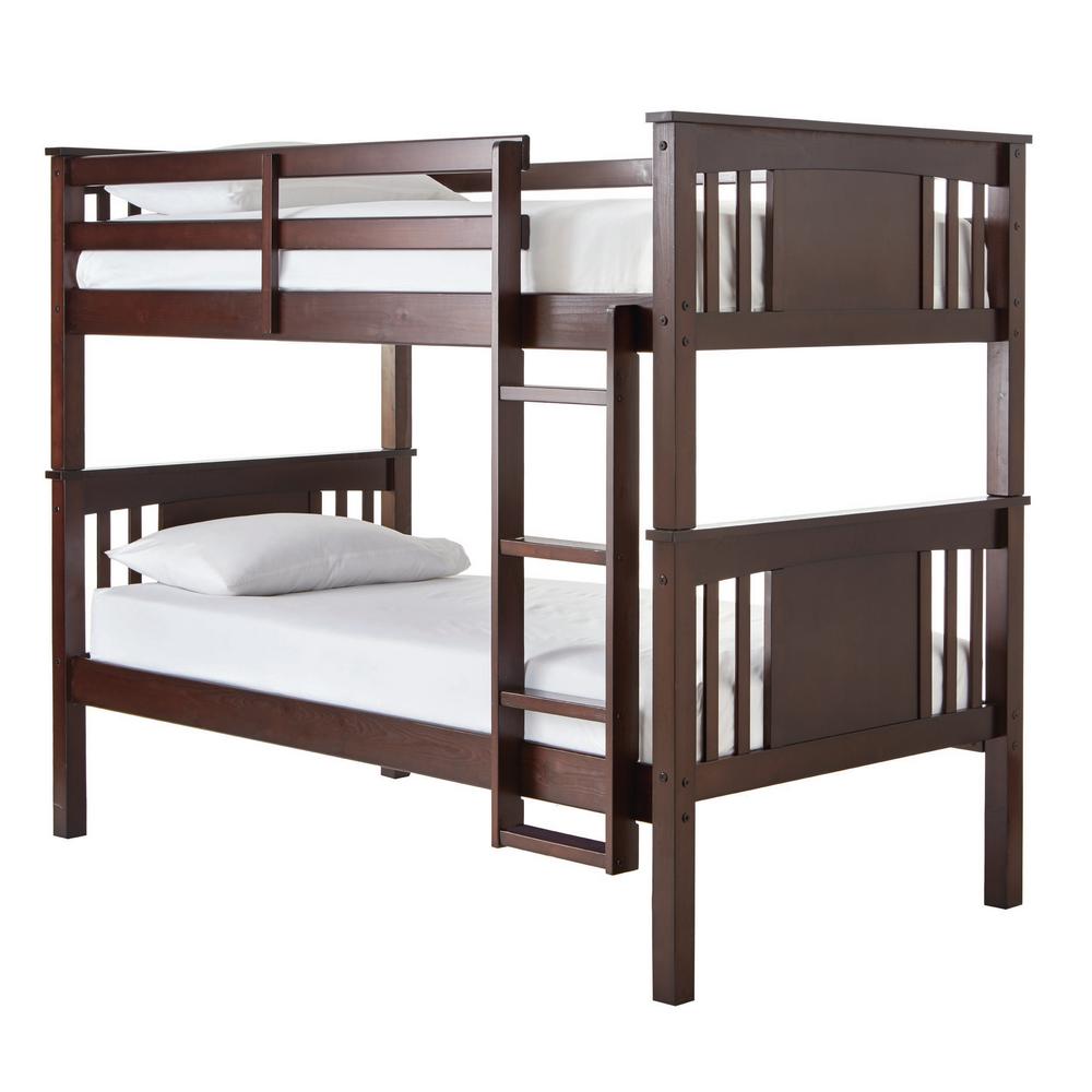 Dylan Kids Bunk Beds With Guard Rail, Dorel Living Airlie Solid Wood Bunk Beds Twin Over Full With Ladder And Guard Rail White