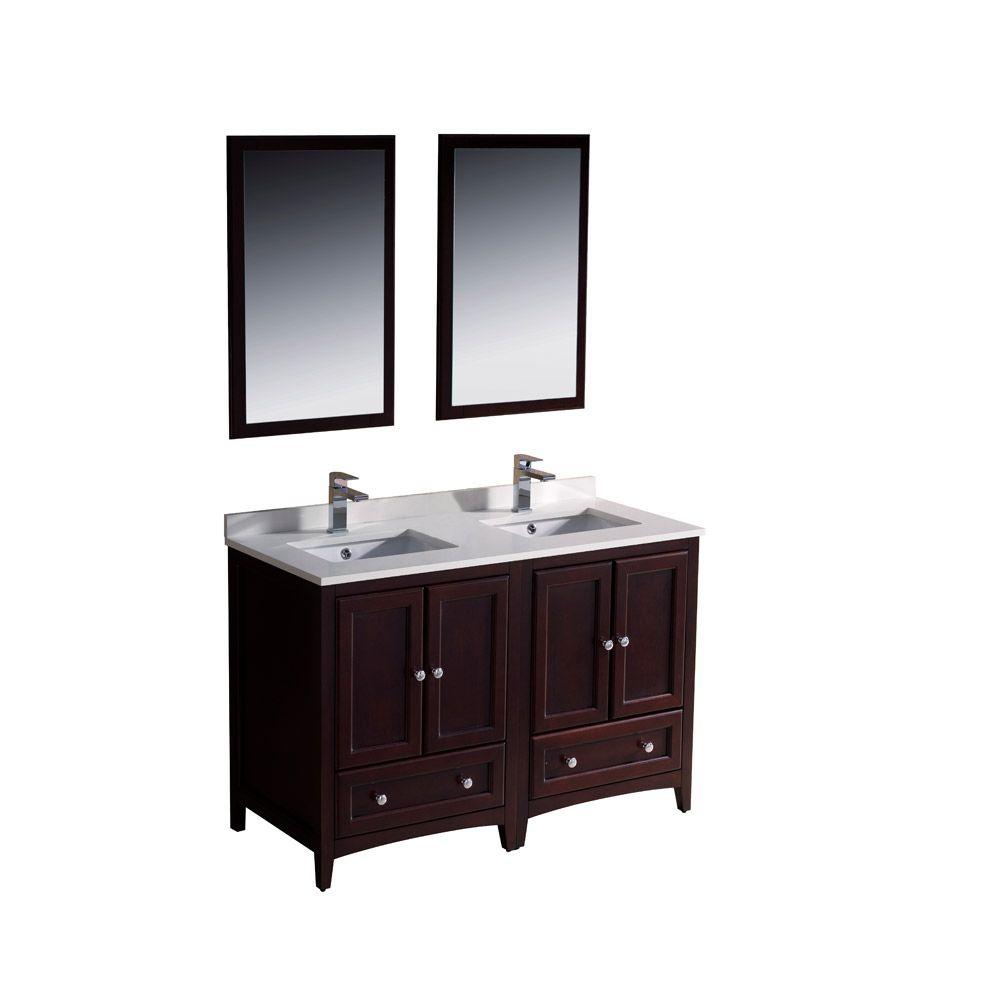 Fresca Oxford 48 In Double Vanity Gany With Ceramic Top White Basinirror