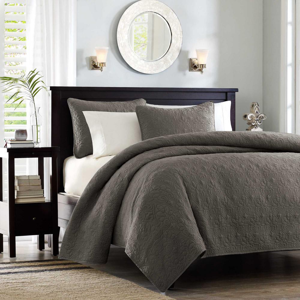 Madison Park Mansfield 3 Piece Dark Grey King Cal King Coverlet