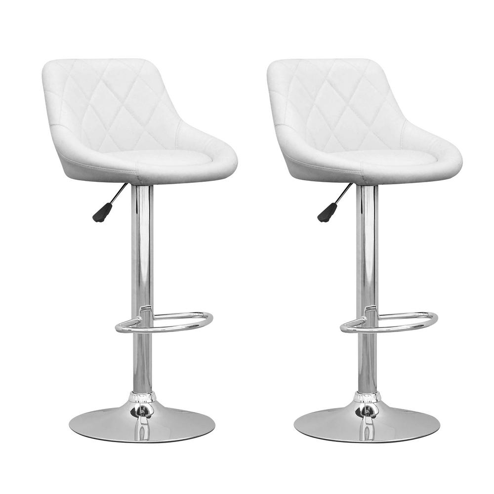 Corliving Adjule White Leatherette Diamond Back Swivel Bar Stool Adjule White Leatherette Diamond Back Swivel Bar Stool Set Of 2
