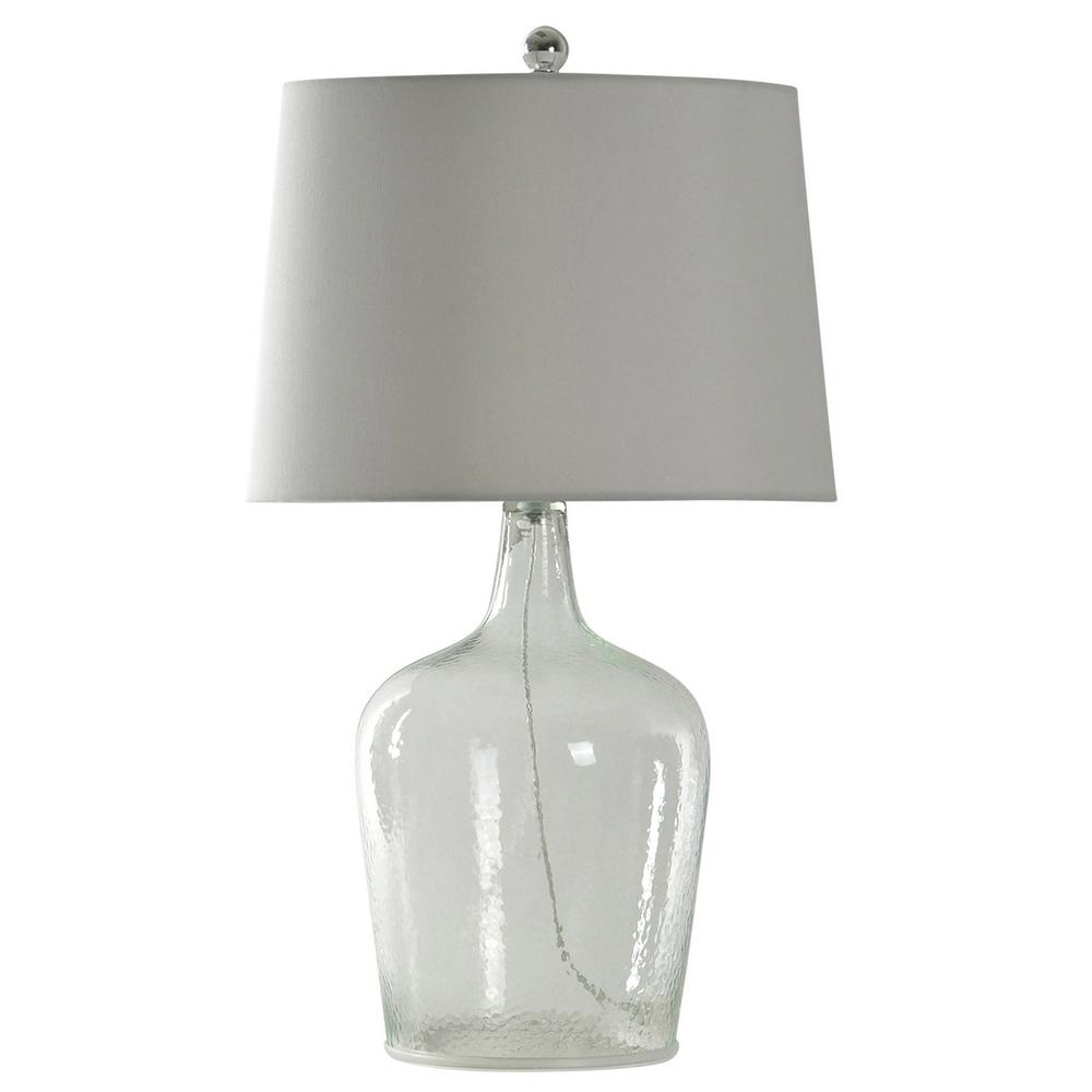 StyleCraft 27 in. Seeded Clear Glass Table Lamp with White Hardback