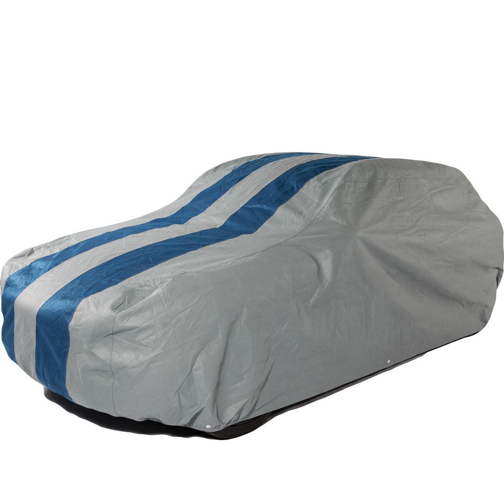 1 Pack Duck Covers A4C157 Rally X Defender Grey with Navy Blue Rally Stripes 157L x 60W x 48H Car Cover Fits Sedans up to 13 ft. 1 in. L