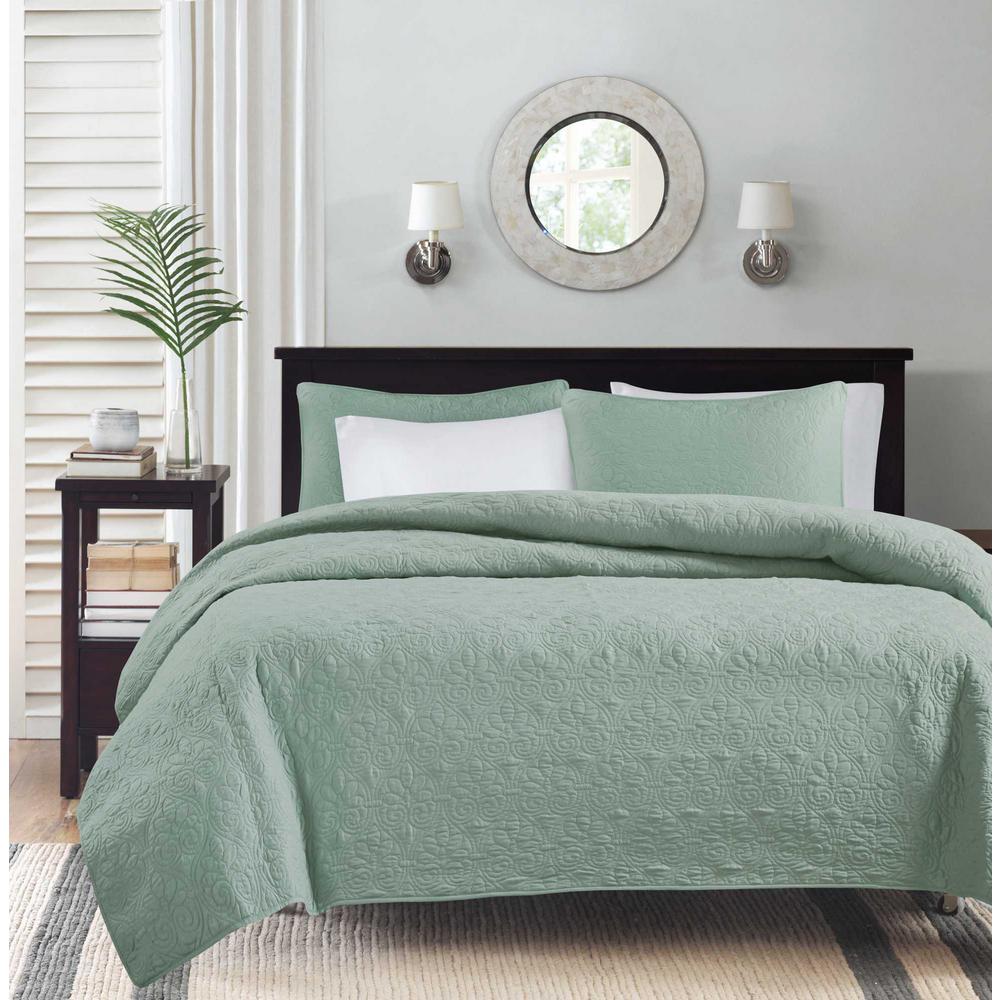 Madison Park Mansfield 3 Piece Seafoam King Cal King Coverlet Set