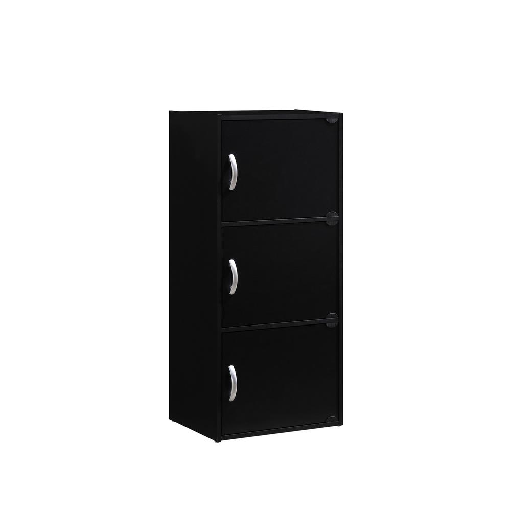 Hodedah 3 Shelf 36 In H Black Bookcase With Doors Hid3 Black