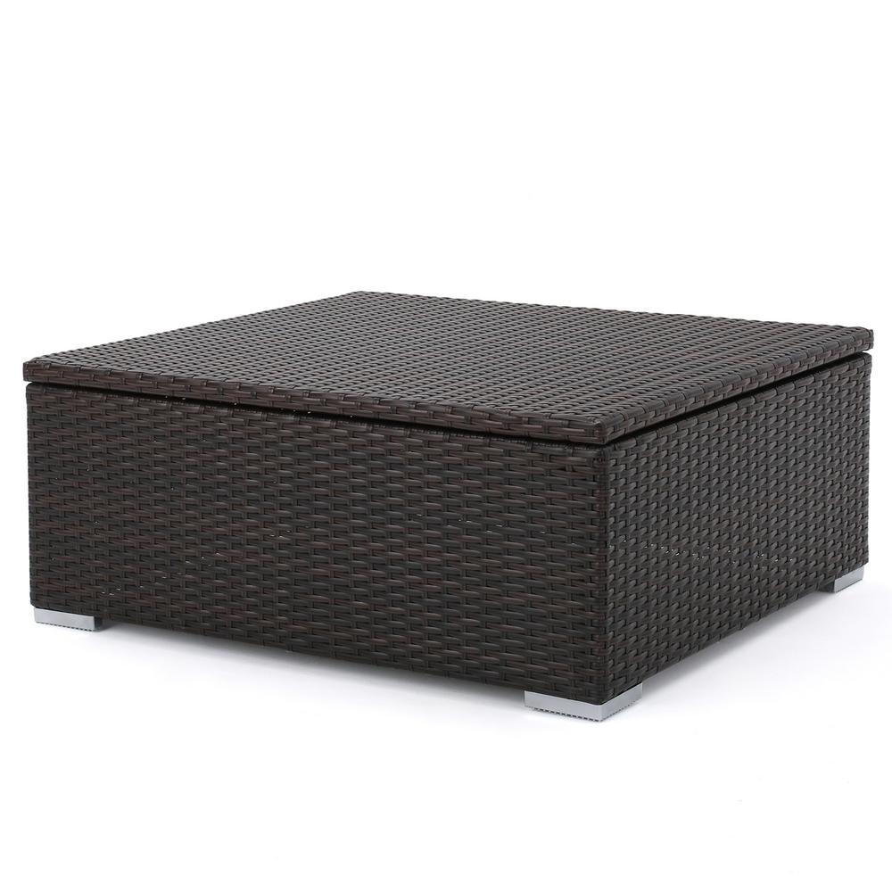 Noble House Iliana Multibrown Wicker Outdoor Ottoman Table with Storage