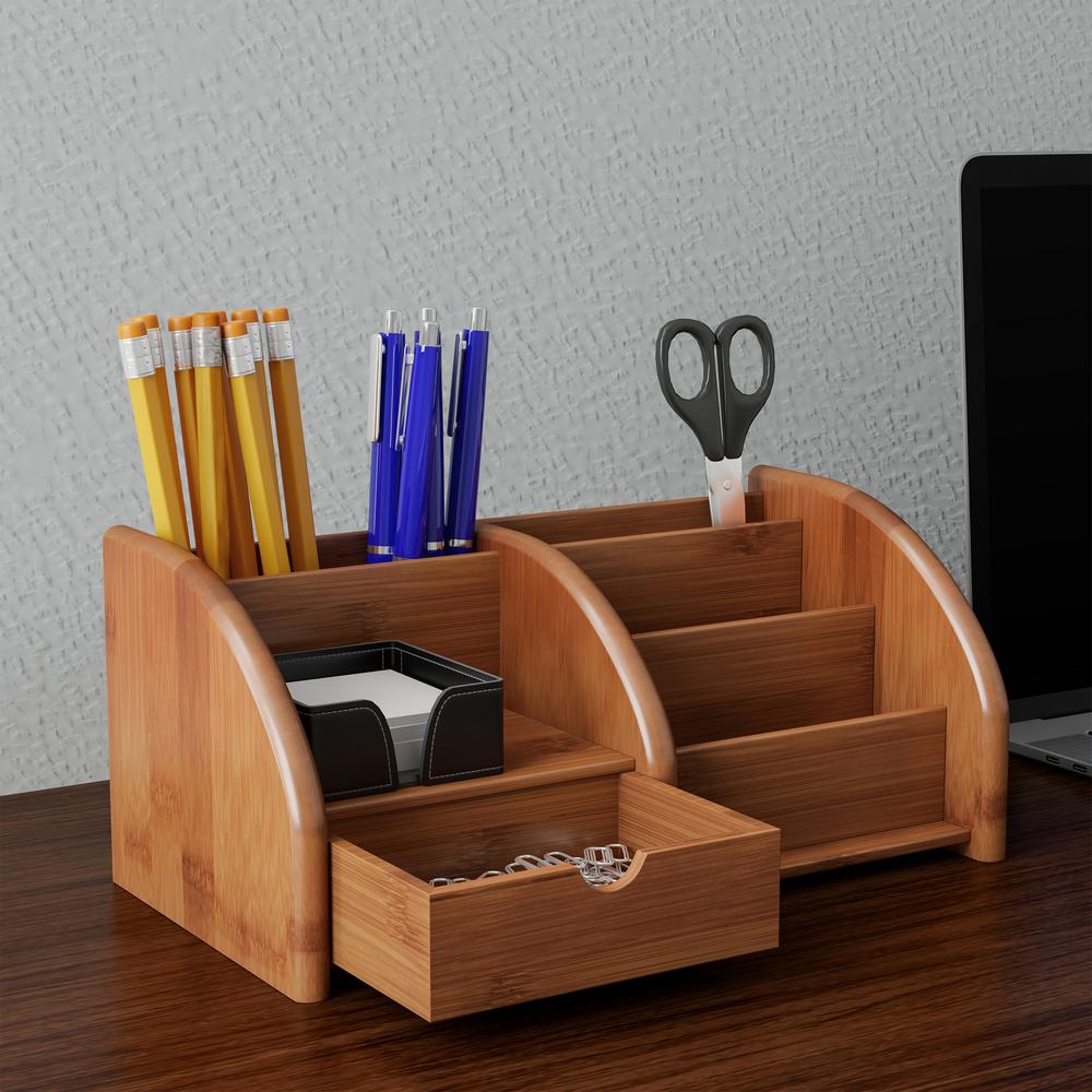 Lavish Home 5 Compartment Bamboo Desk Organizer With Drawer