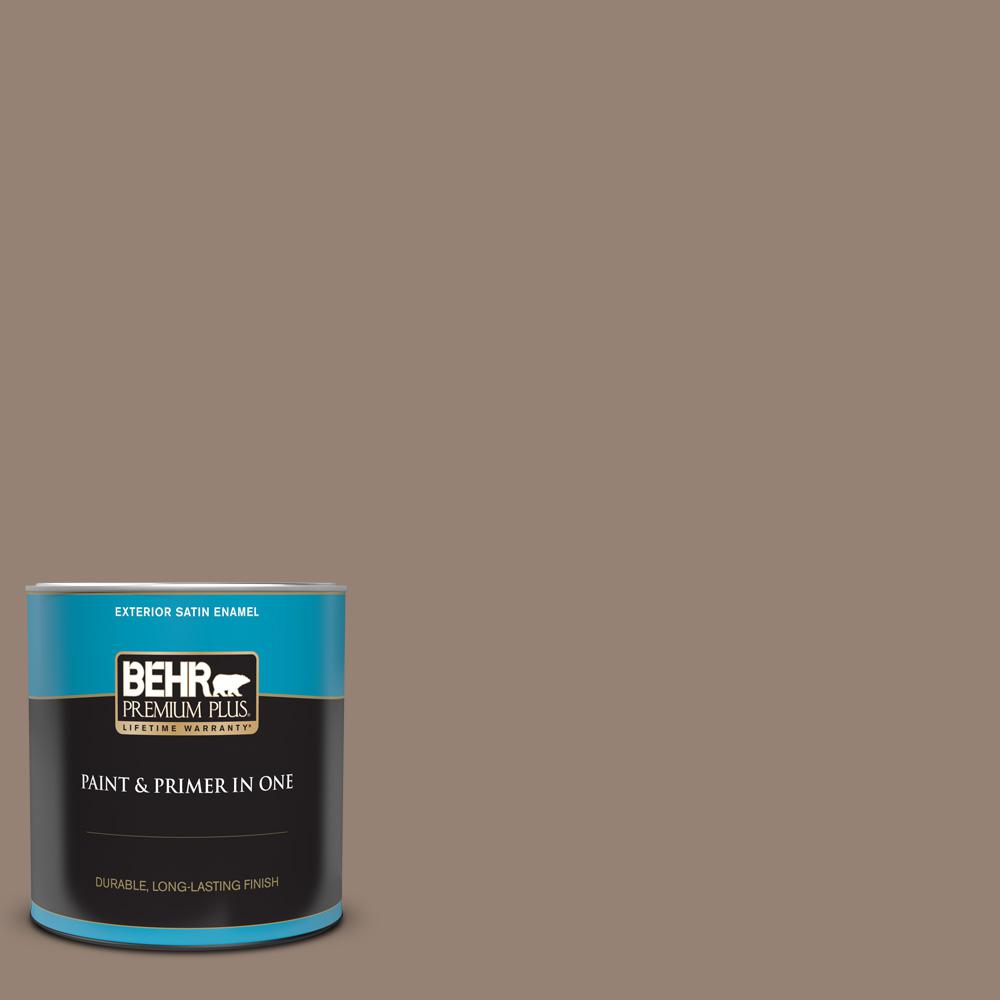 BEHR PREMIUM PLUS 1 qt. #N230-5 Dry Brown Satin Enamel Exterior Paint ...