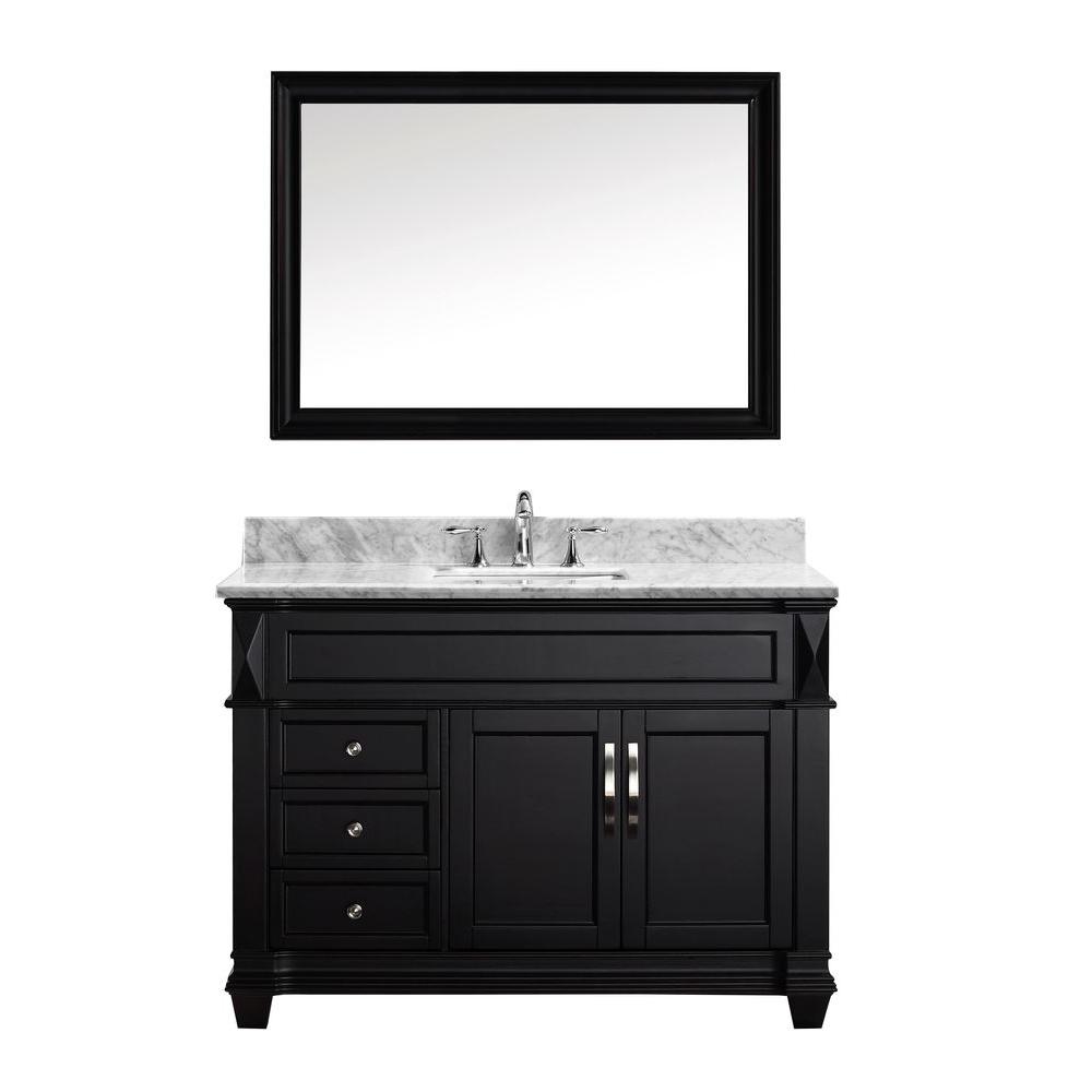 Virtu USA Victoria 49 in. W Bath Vanity in Espresso with Marble Vanity Top in White with Square