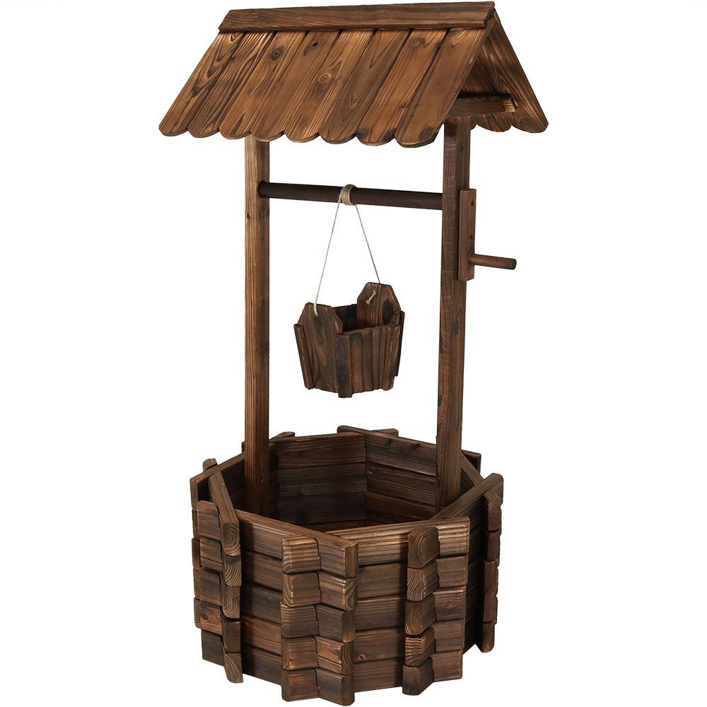 Wood Plant Stands Planters The Home Depot Wishing Well Wood Outdoor Garden Planter
