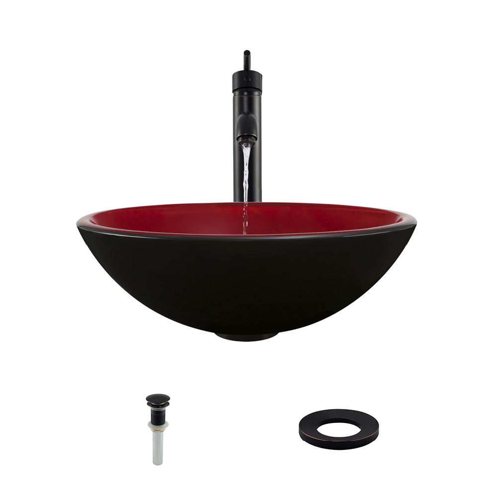Rene By Elkay Gl Vessel Sink In Grant Red With R9 7006 Faucet Double Layer Gl Vessel Sink In Black And Red With 718 Faucet Pop Up