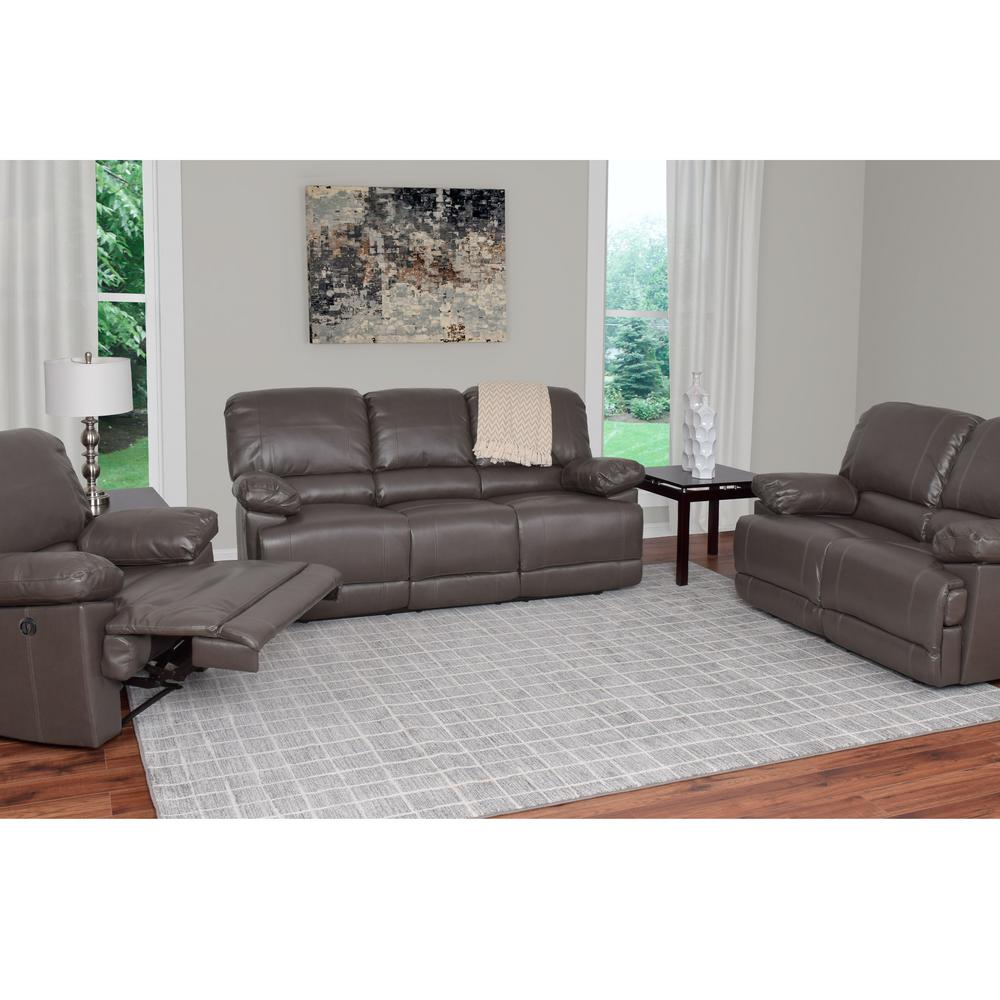 Lea 3 Piece Brownish Grey Bonded Leather Power Recliner Sofa And Chair Set With Usb Port