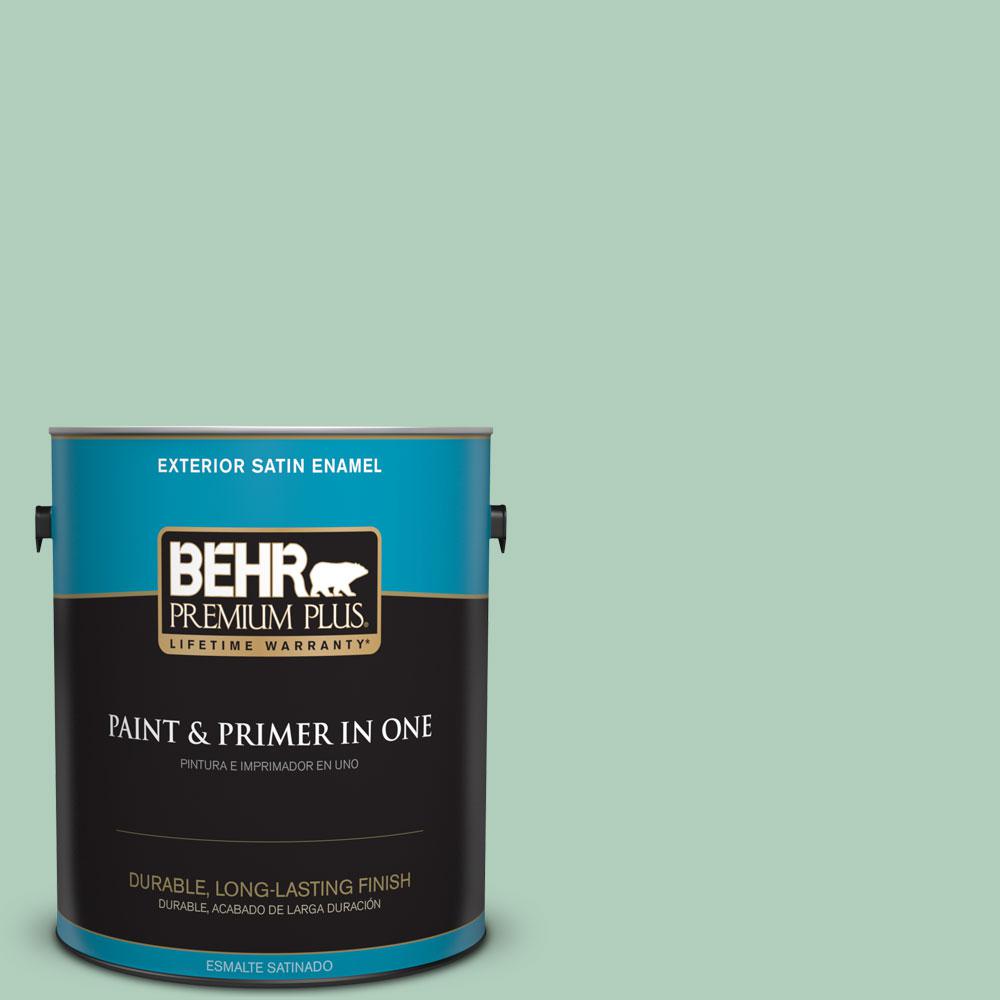 BEHR Premium Plus 1gal. T1312 Jazzy Jade Satin Enamel Exterior Paint