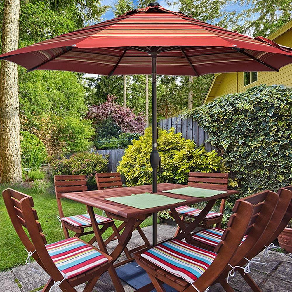 Abba Patio 9 Ft Market Patio Umbrella Steel Pole With Auto Tilt And Crank Red Stripe 8 Ribs Ap9388ctars The Home Depot