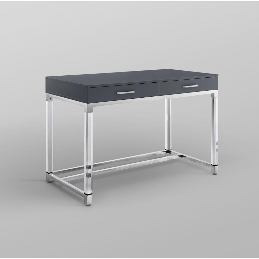 Inspired Home Caspian Dark Grey Chrome Writing Desk With High