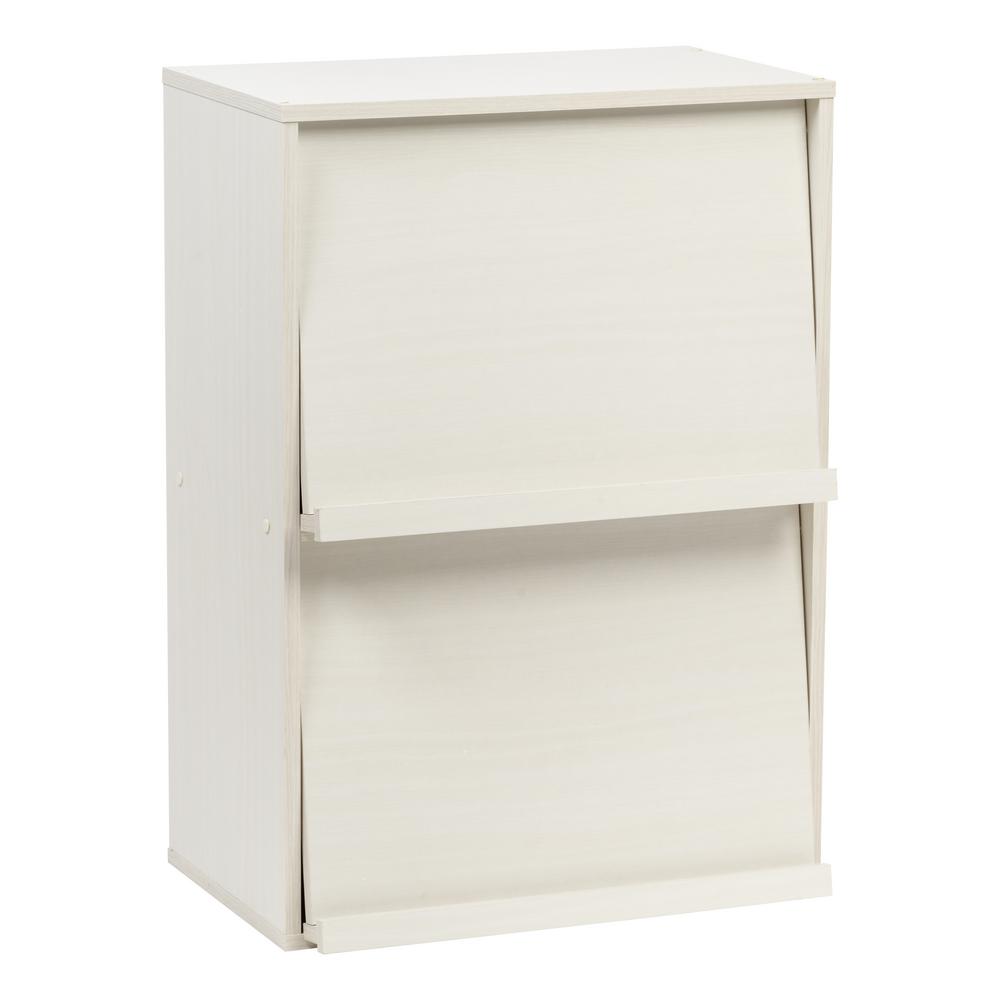 Iris Collan Off White 2 Tier Wood Shelf With Pocket Doors Iris Collan Off White 2 Tier Wood Shelf With Pocket Doors