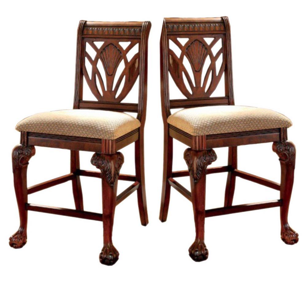 benjara peters burg ii traditional cherry wooden counter height chair set of 2 bm131193 the home depot usd