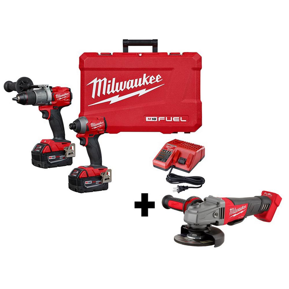 M18 FUEL 18-Volt Lithium-Ion Brushless Cordless Hammer Drill and Impact Driver Combo Kit (2-Tool) With Grinder