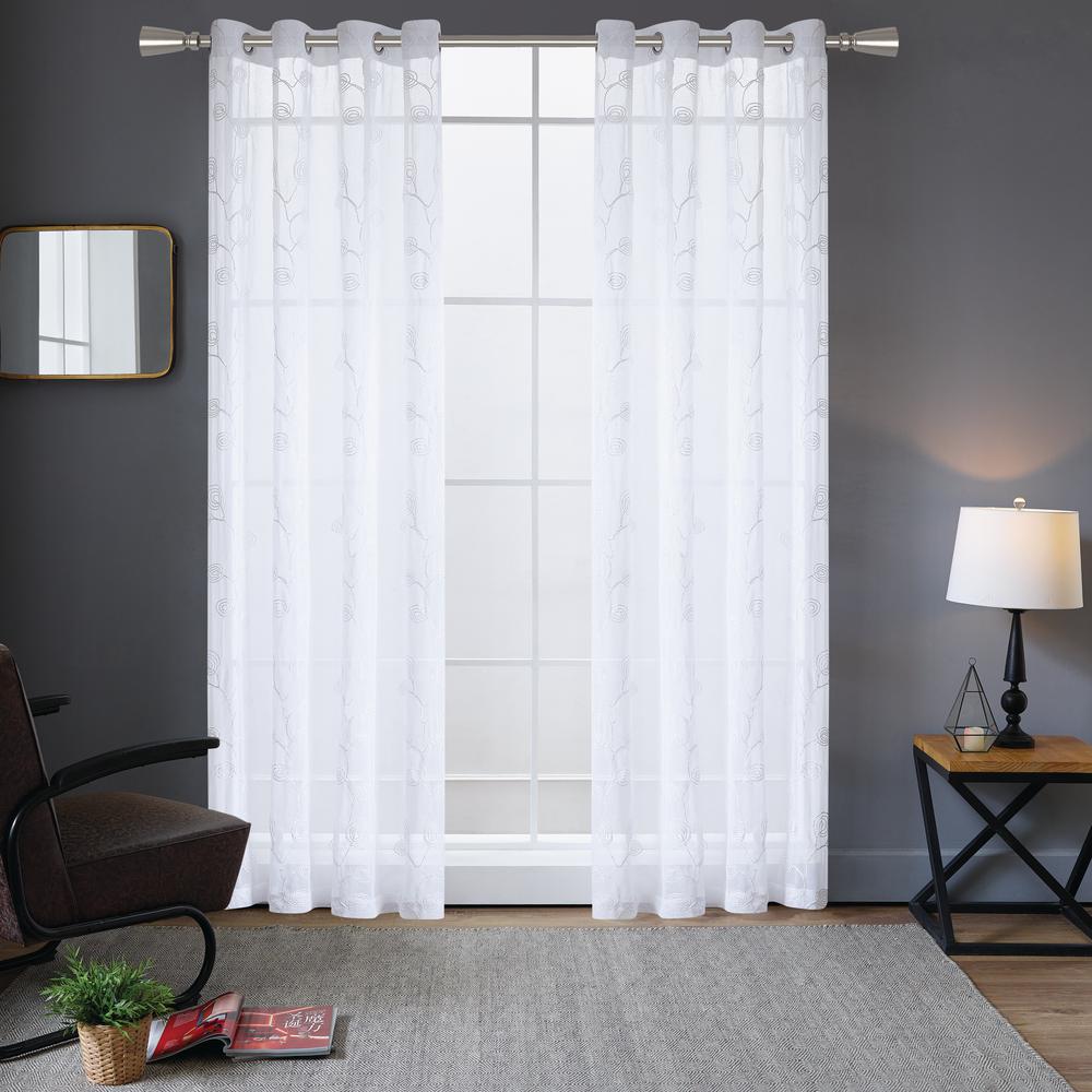 Modern Curtains D Window Treatments The Home Depot Della Embroidery Sheer Polyester Curtain In White 84 L X 52