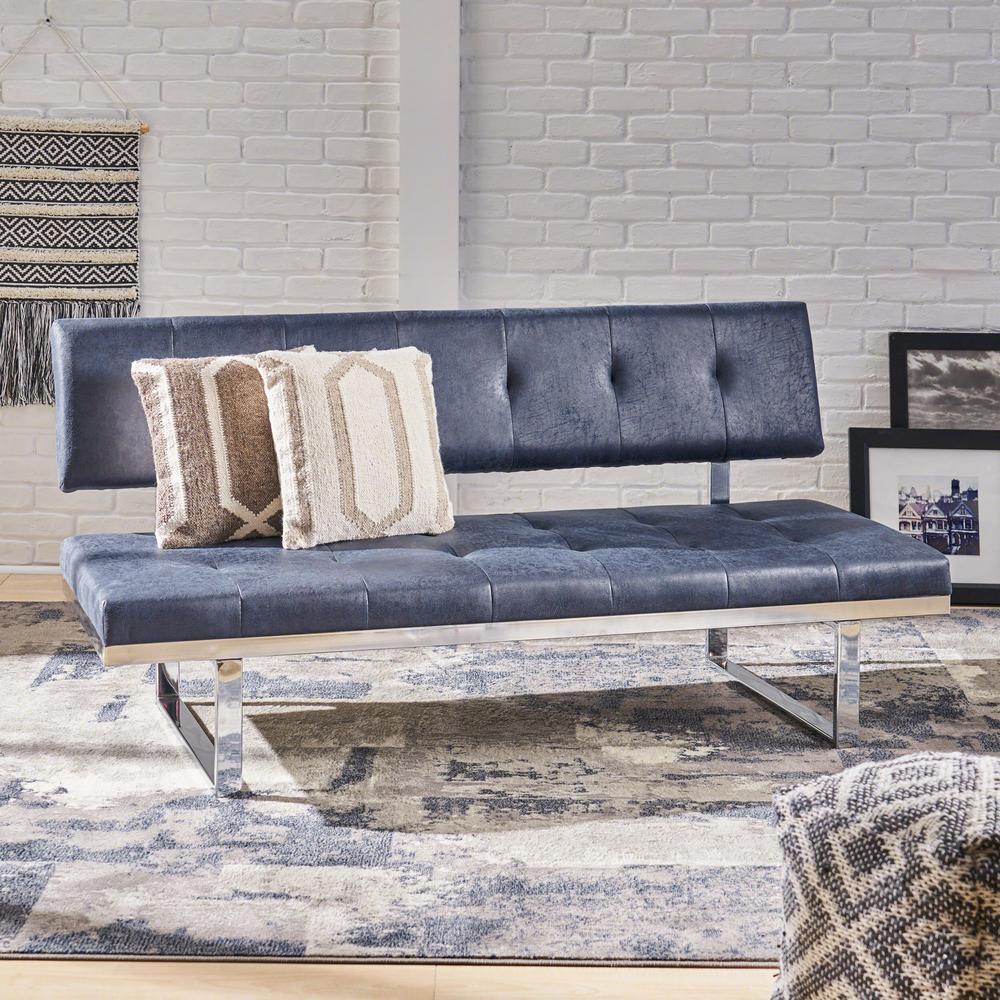 Noble House Bezout Contemporary Navy Blue Microfiber Upholstered