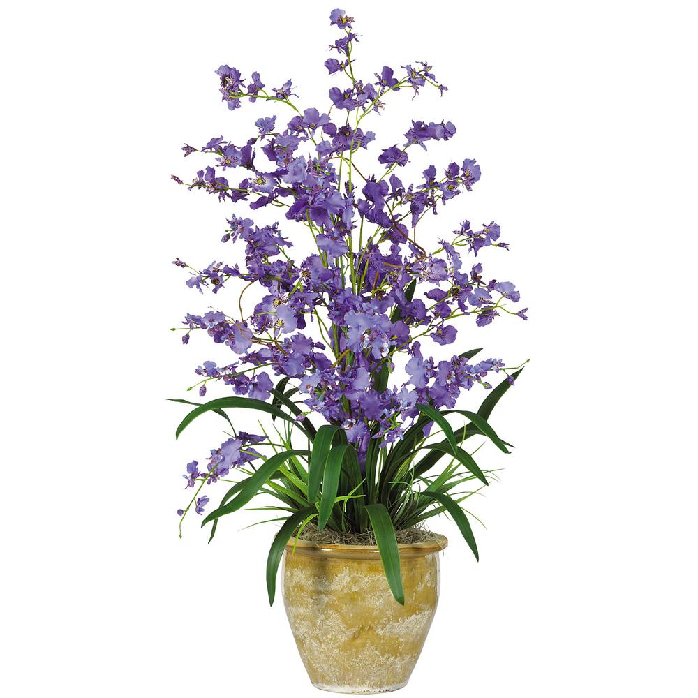 Nearly Natural 32 In Triple Dancing Lady Silk Flower Arrangement Triple Dancing Lady Silk Flower Arrangement In Purple