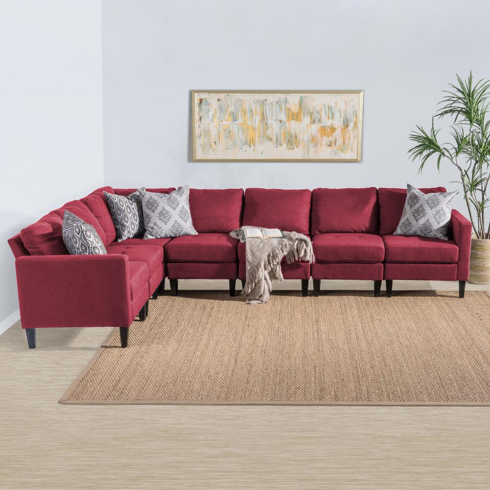 Noble House 7 Piece Deep Red Fabric Sectional 15830 The Home Depot