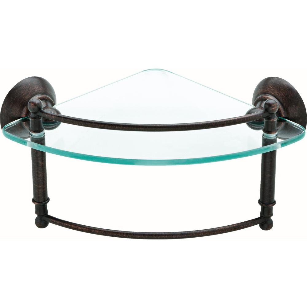 Delta 8 in. Glass Corner Shelf with Hand Towel Bar in SpotShield